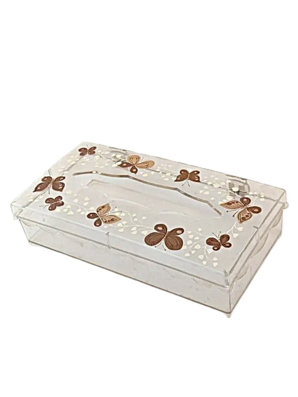 Vintage MCM Butterflies Tissue Box Holder Cover Clear & Gold Acrylic by Wolff